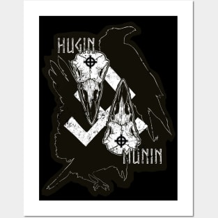 Hugin and Munin, Odin’s ravens - huginn, muninn, raven, skull, rune, night, dark sticker, death, goth Posters and Art